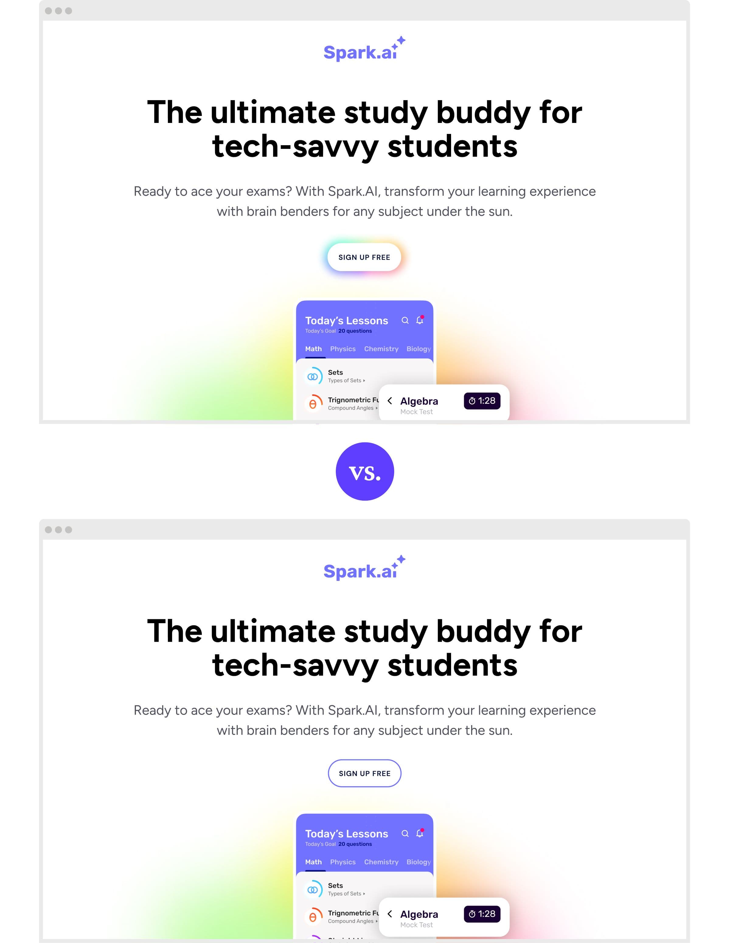 CTA button A/B test example