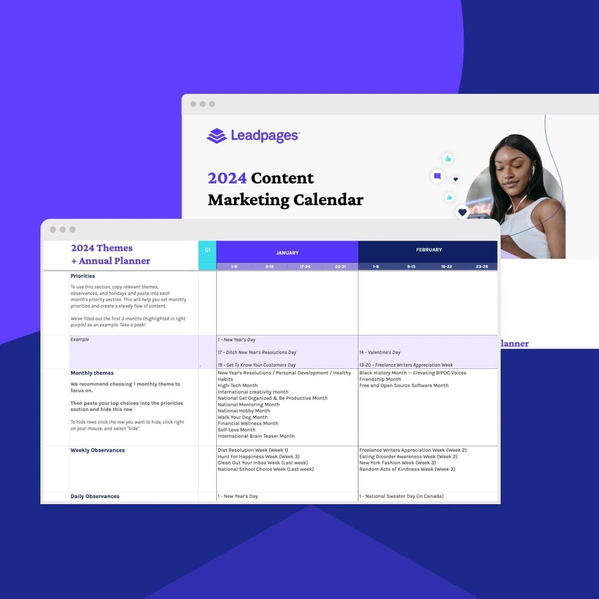 example preview of 2023 content marketing calendar template