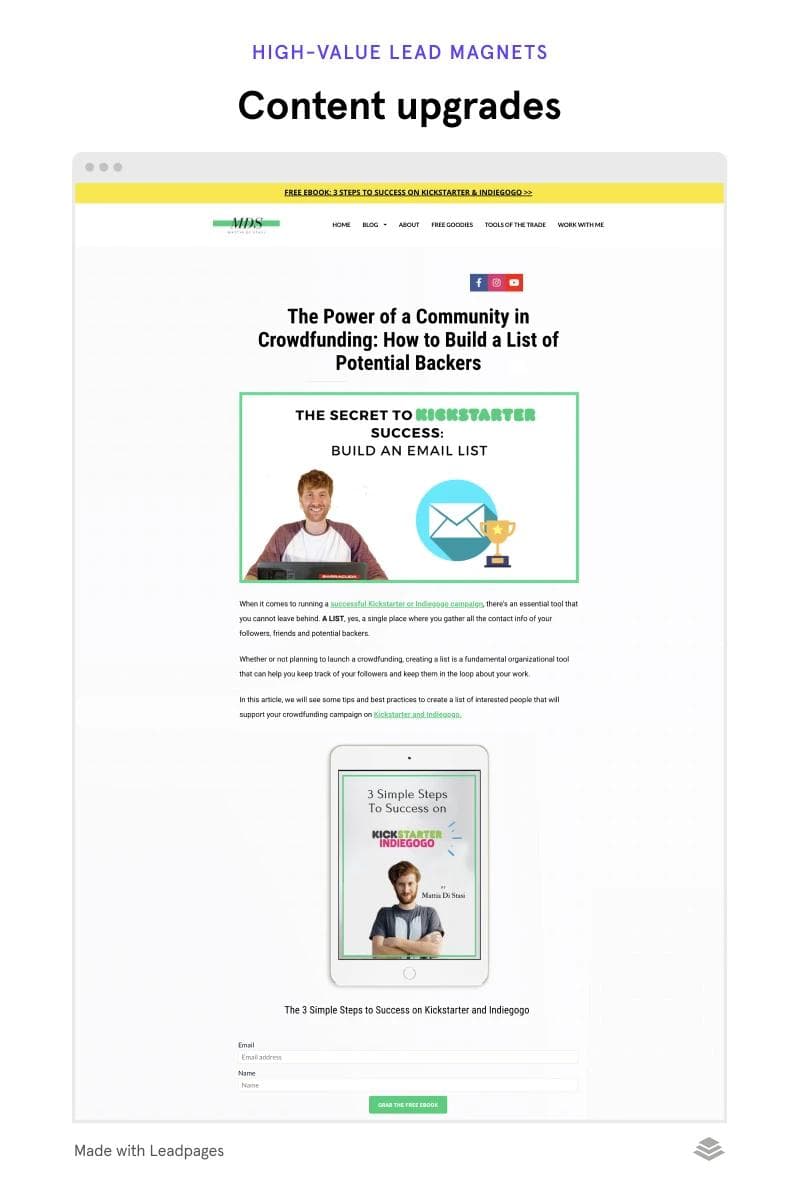 Content upgrade lead magnet example