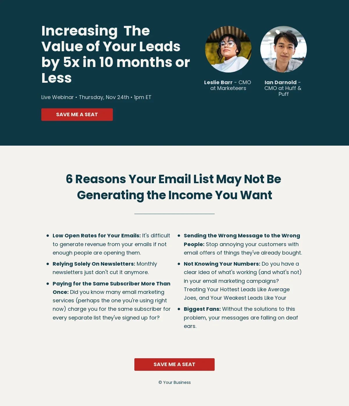 2-Host Webinar landing page template by Leadpages