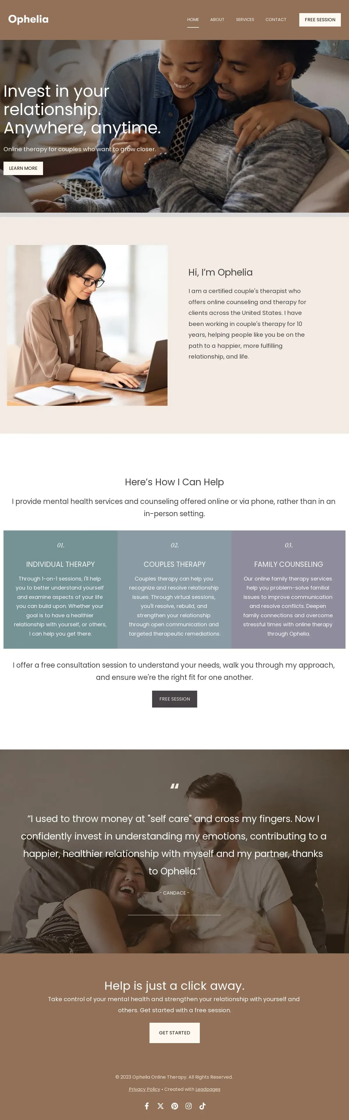 Online Therapist - Single Page Site website template by Leadpages