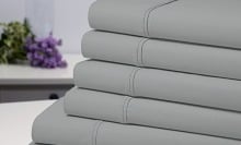 Bamboo Comfort 6-Piece Luxury Silver Sheet Queen Set on a table.