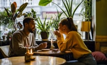 Couple on a date at a cafe