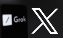 The Grok logo appears on the screen of a smartphone, and in the background, the logo of the social network X (formerly Twitter) is on the computer screen, in Reno, United States, on November 12, 2024. Grok is an artificial intelligence chatbot generative technology developed by xAI, with an initiative from Elon Musk. The company tests a free version of the service that will be available soon.