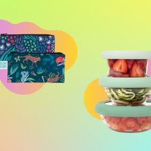 Bumkins Snack Bags and Food Huggers Replacement Lids on a colorful background.