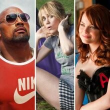 Composite of promotional images from "Beverly Hills Cop: Axel F," "Pain & Gain," "Easy A," "Bridesmaids," and "Always Be My Maybe."