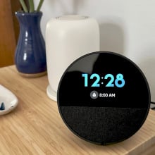 amazon spot alarm clock on table