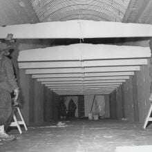 The U.S. Army Polar Research and Development Center building tunnels at Camp Century in Greenland in 1959.