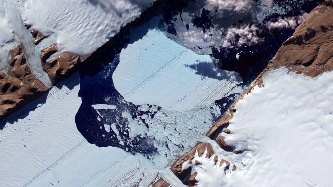 Chunks of ice breaking off Greenland's Petermann Glacier.