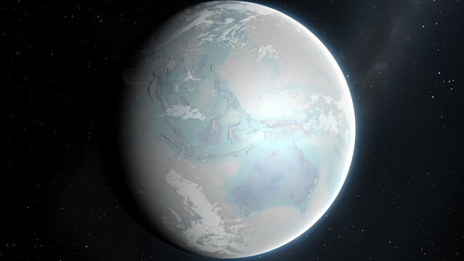 An artist's conception of "Snowball Earth," when the planet was either completely or largely covered in ice hundreds of millions of years ago.