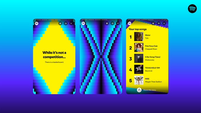 Spotify Wrapped graphics of your top songs of 2024. 