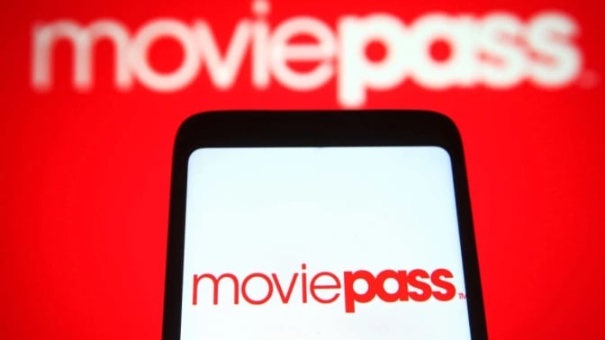 MoviePass logo and phone on red background