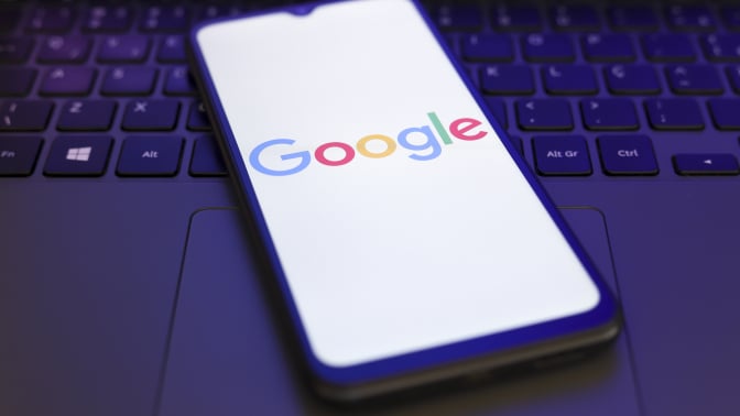 The Google logo on a phone.