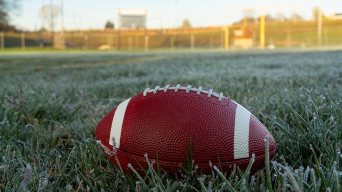 A football on a field