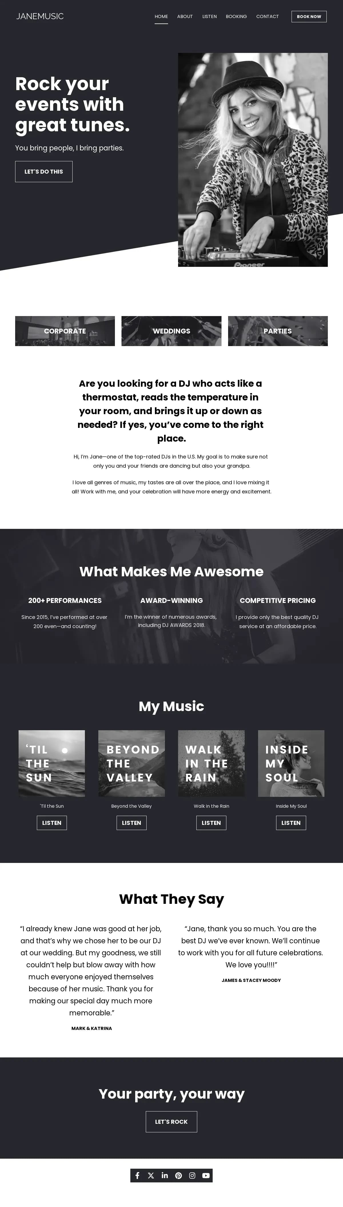 DJ Services website template by Leadpages