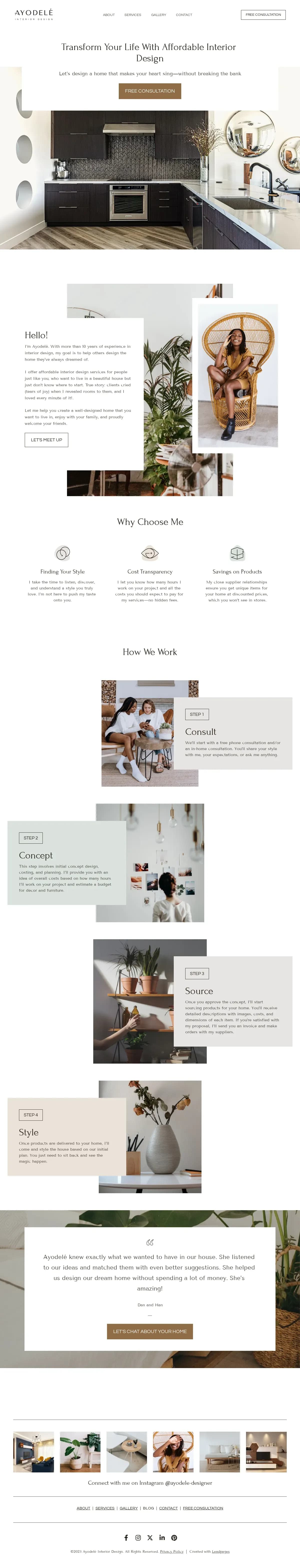 Interior Designer website template by Leadpages