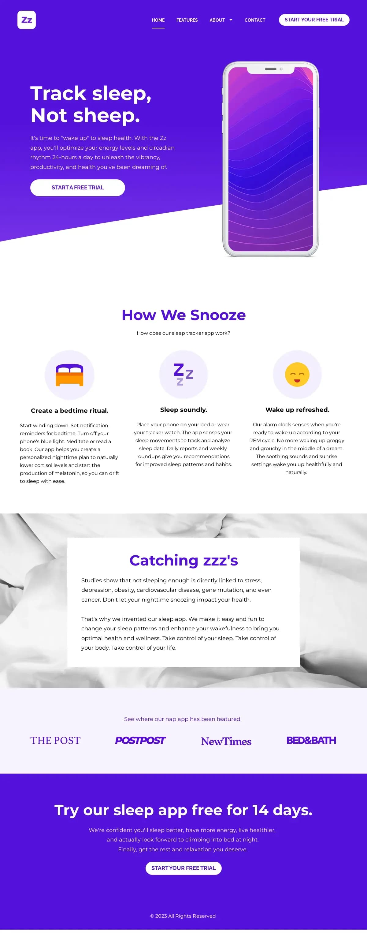 Sleep App website template by Leadpages