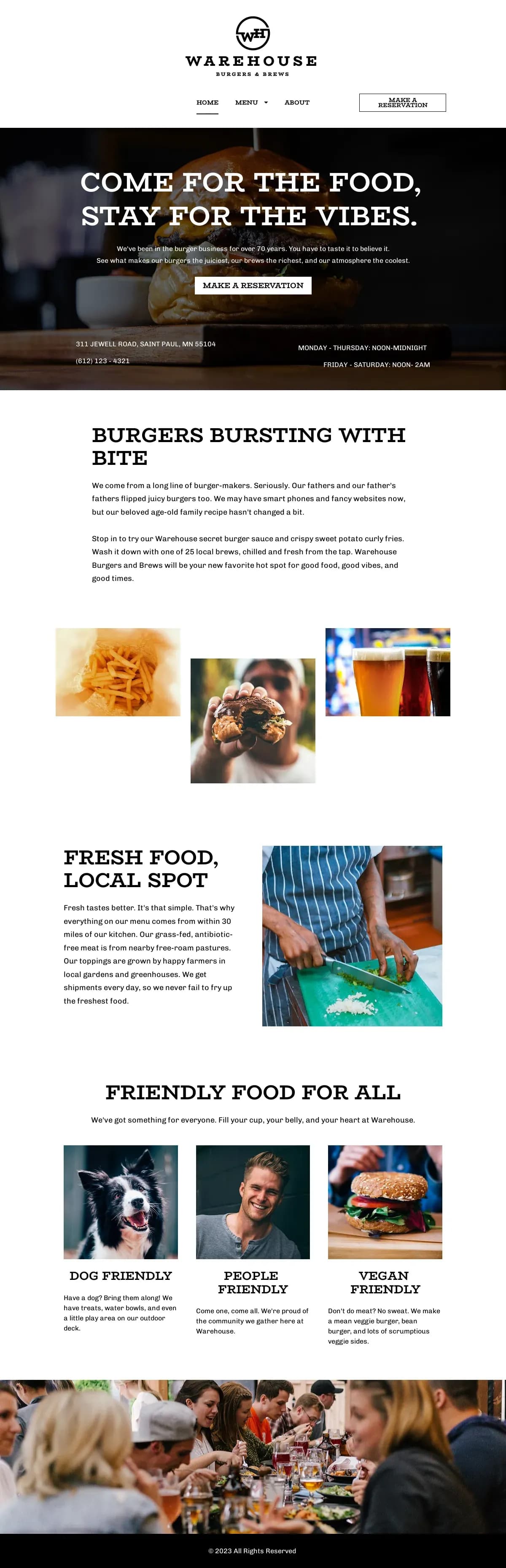 Warehouse Burgers & Brews website template by Leadpages