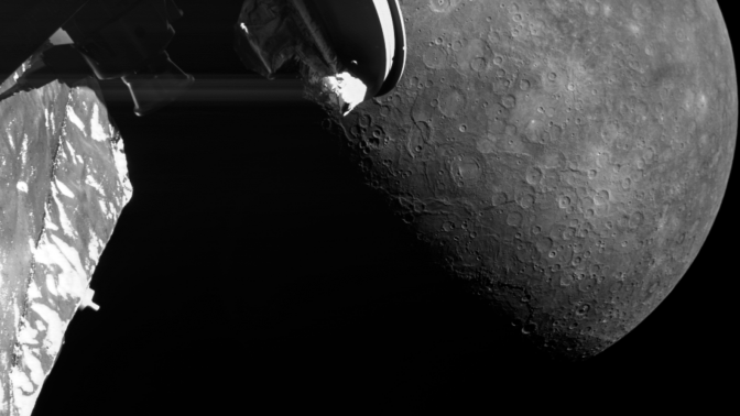 The BepiColombo mission snapped this image of Mercury during a flyby in June 2023.